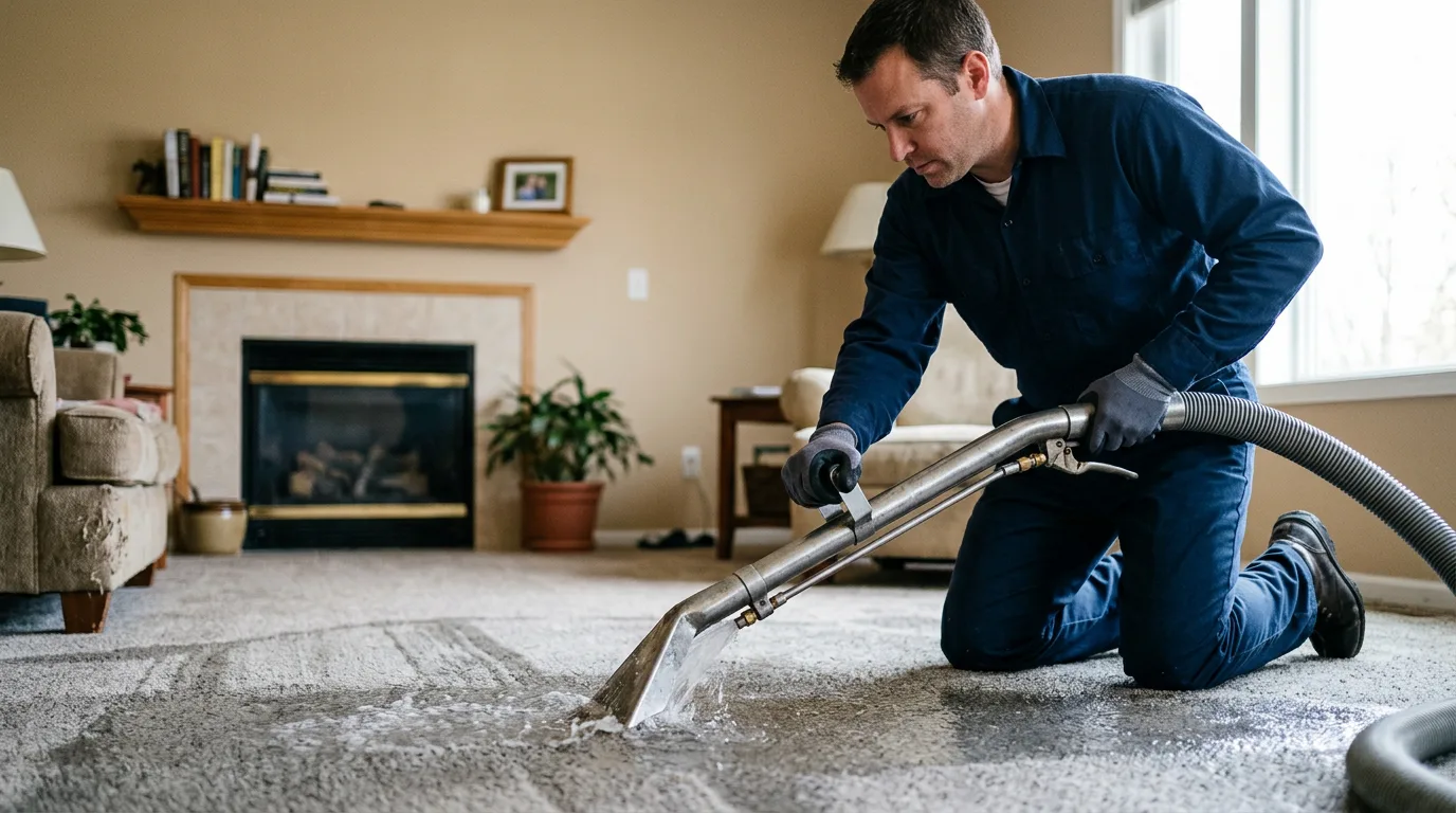 Water damage restoration technician working near Clarksville, MI